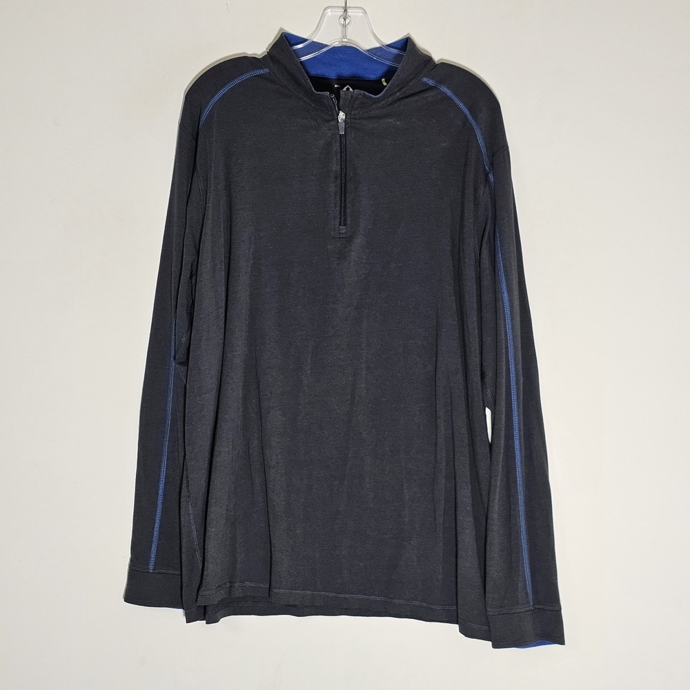 Tasc Carrollton Pullover Mens XXL Dark Gray Blue Bamboo Performance Quarter Zip